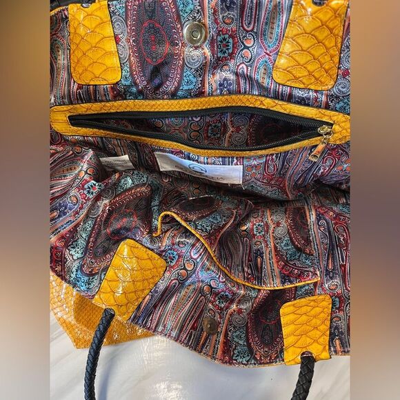 Big Buddha | Large Yellow Braided Handles Satchel Purse Bag - Picture 8 of 11